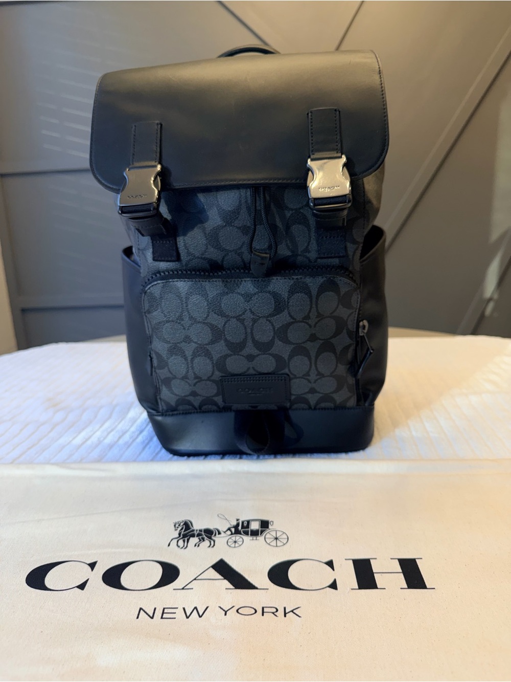 Coach Men's Signature Canvas Backpack in Charcoal and Black - Includes Dust Bag - Picture 2 of 9
